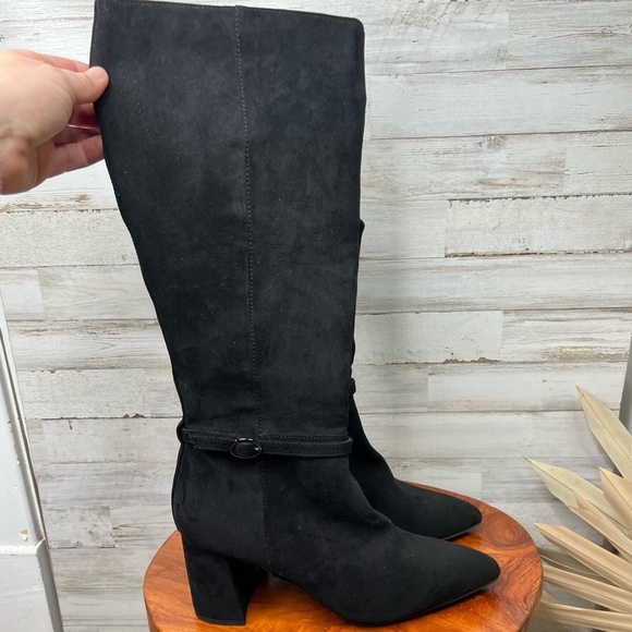 Anne Klein Women's Brayden Knee High Block Heel Boots Black Size 8.5 Suede like - Picture 2 of 12